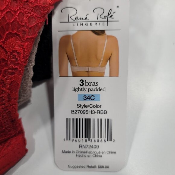 Rene Rofe Lightly Padded Underwire 3 pack Bra Set 34C - Picture 9 of 9